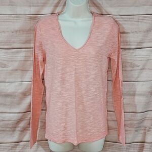 Old Navy sweater slub knit v neck long sleeve lightweight peach orange sherbet M
